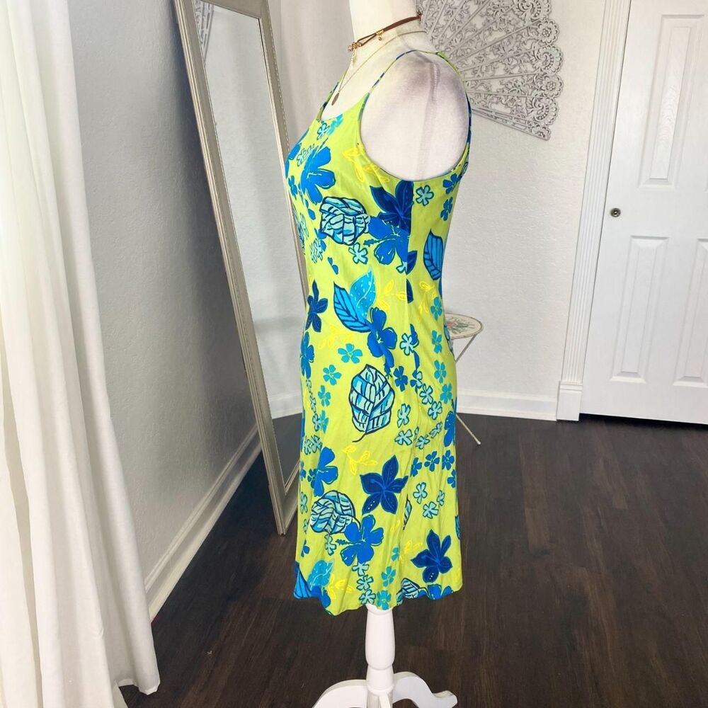 Early 2000's Y2K Lime Green Blue Hawaii Flower Mini Dress S - Picture 4 of 7